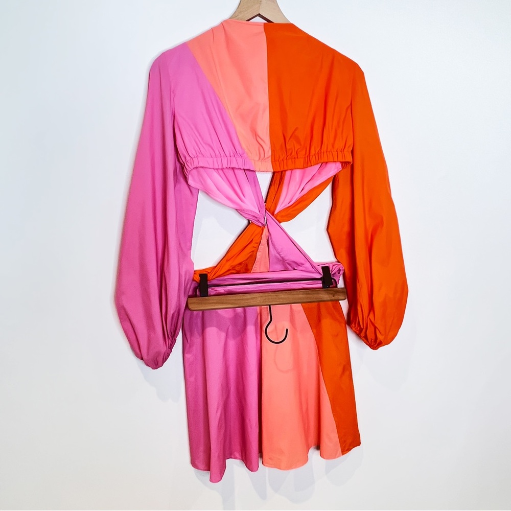 STAUD Gulf A-Line Cutout Dress Orange & Pink - Picture 9 of 14